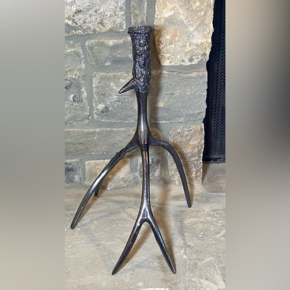 Cast Metal Stag Horn Candle Holders (Set of 2) - Picture 10 of 12